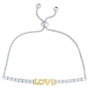 Macy’s Cubic Zirconia Love Adjustable Bolo Bracelet Fine Gold and Silver Plate